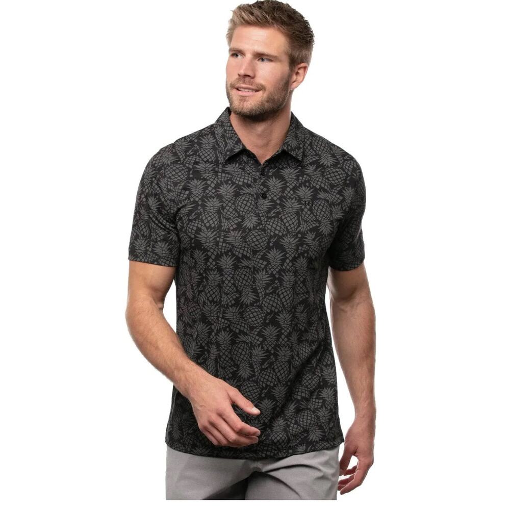 TravisMathew Off The Cape Mens Golf Polo Black Gray Pineapple Shirt Size Large - Picture 2 of 12